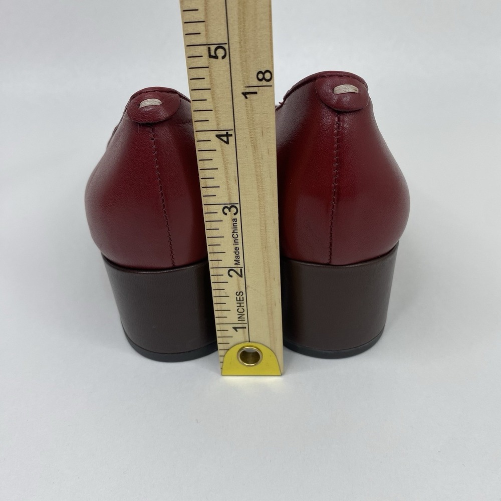 BERNARDO Marisol Cap Toe Pumps Two Tone Leather Dark Red/Brown Sz 9M Block Heel - Picture 12 of 15